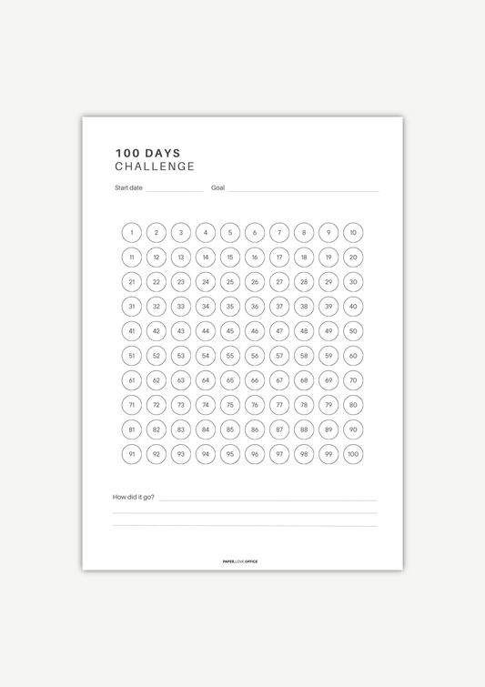 100 Tage Challenge Tracker – Fortschritt und Ziele über 100 Tage sichtbar machen