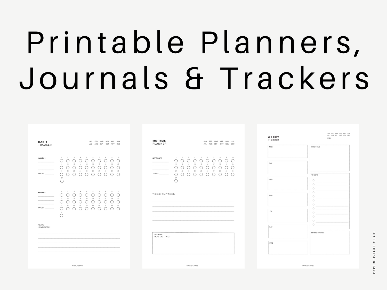 Minimalistischer Habit Tracker und Printable Planner zum Ausdrucken in neutralem Design für Organisation und Struktur im Alltag.