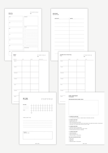 Calm Home and Mom Life Bundle printable planner set including weekly planner, meal planner, birthday planner and cleaning routine for organized family life digital download