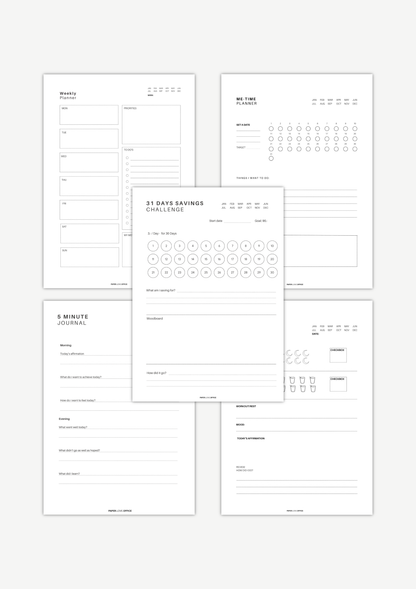 Calm Mom Reset Bundle printable planner set with weekly planner, savings challenge, self care planner and journal pages for moms digital download