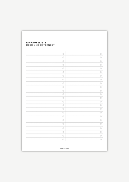Organisiere deine Einkäufe für Osterdeko und die Osternester mit dieser Liste.