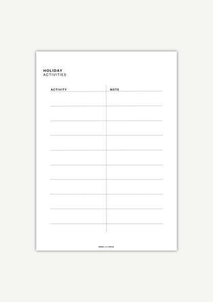 Ferien Aktivitäten planen – kostenlose Liste für Ideen und Notizen