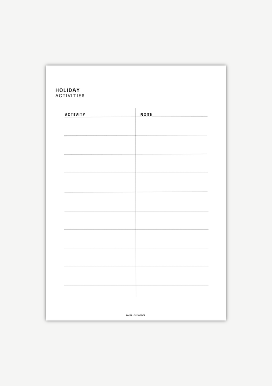 Ferien Aktivitäten planen – kostenlose Liste für Ideen und Notizen