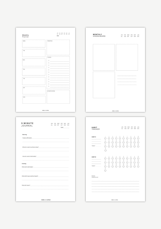 Soft Reset Planner Bundle printable including weekly planner, monthly vision board, 5 minute journal and health tracker – minimal digital download for calm routines and life reset.