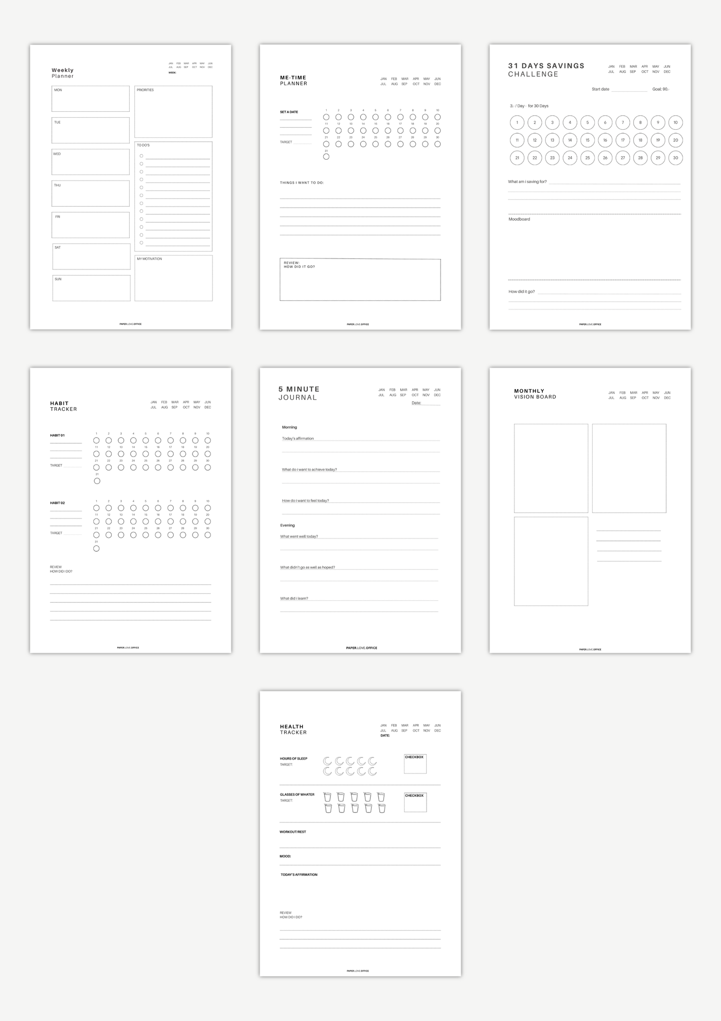 That Girl Planner Bundle printable including weekly planner, habit tracker, journal and vision board for building routines and reaching goals digital download