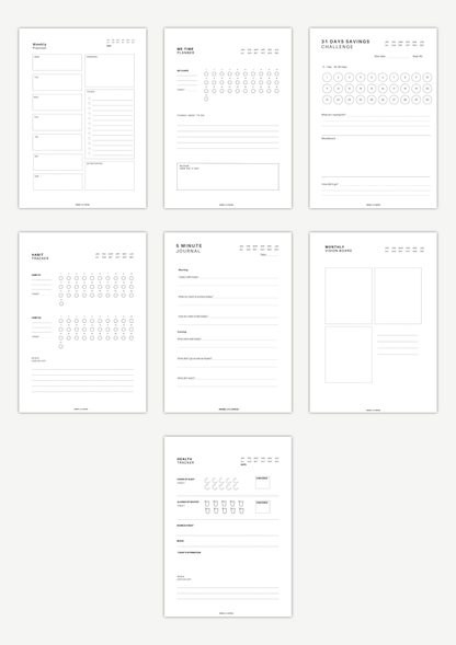 That Girl Planner Bundle printable including weekly planner, habit tracker, journal and vision board for building routines and reaching goals digital download