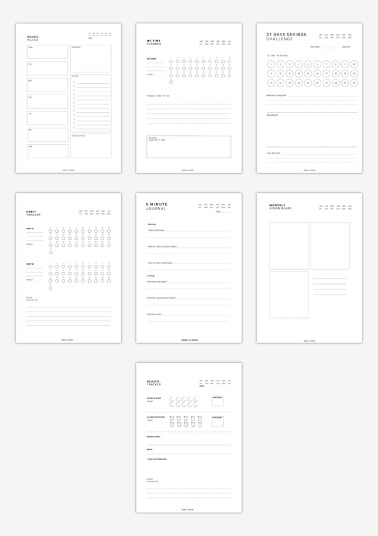 That Girl Planner Bundle printable including weekly planner, habit tracker, journal and vision board for building routines and reaching goals digital download