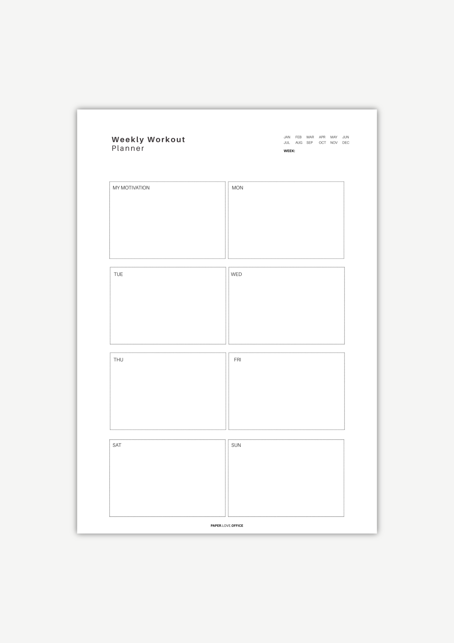 Workout Planner zur Wochenplanung – Training strukturieren mit Motivationsfeld und Tagesfeldern