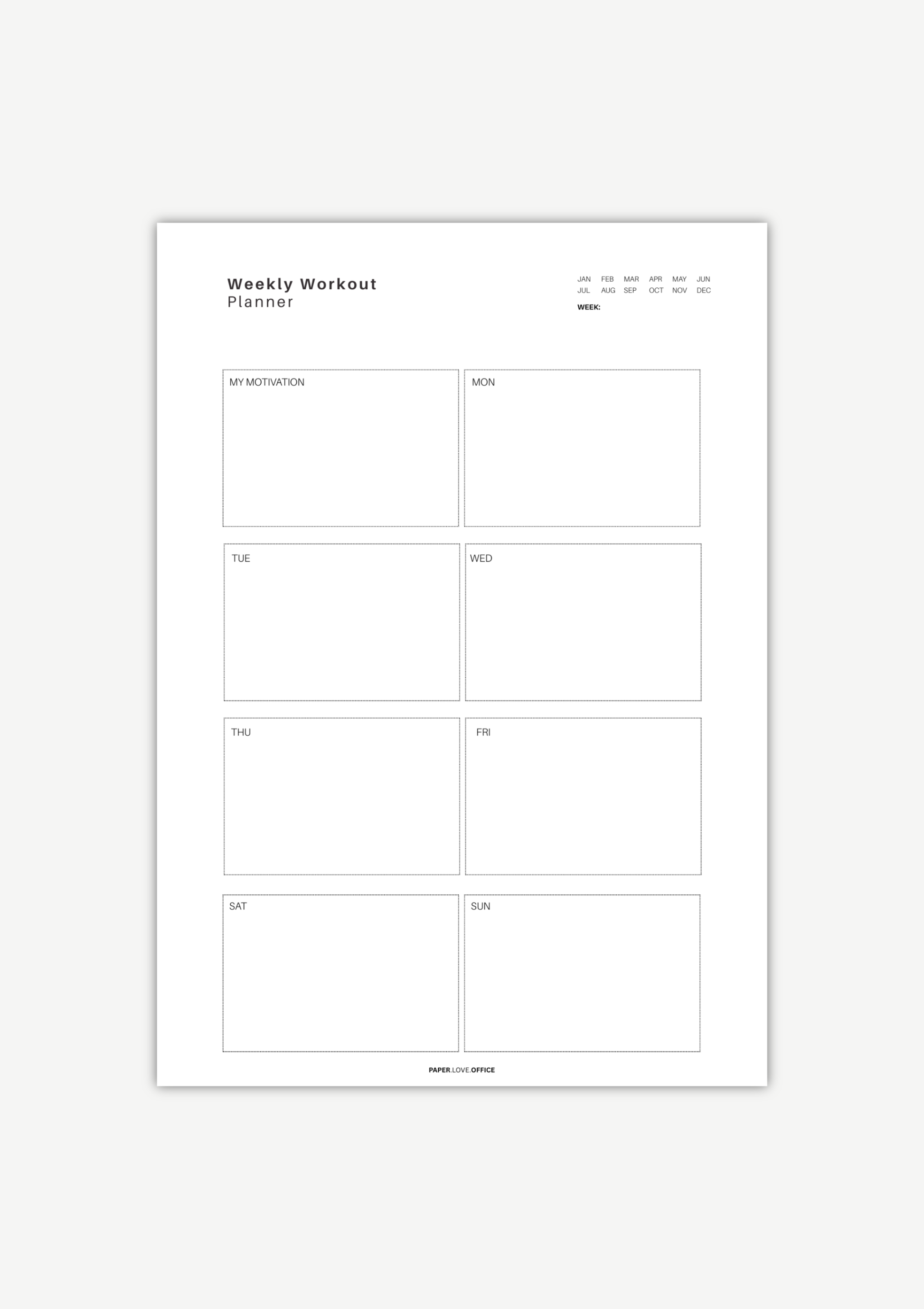 Workout Planner zur Wochenplanung – Training strukturieren mit Motivationsfeld und Tagesfeldern