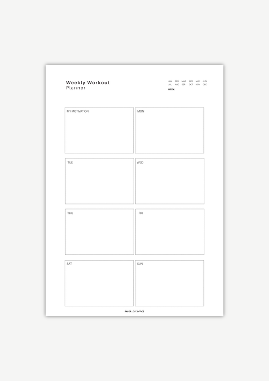 Workout Planner zur Wochenplanung – Training strukturieren mit Motivationsfeld und Tagesfeldern