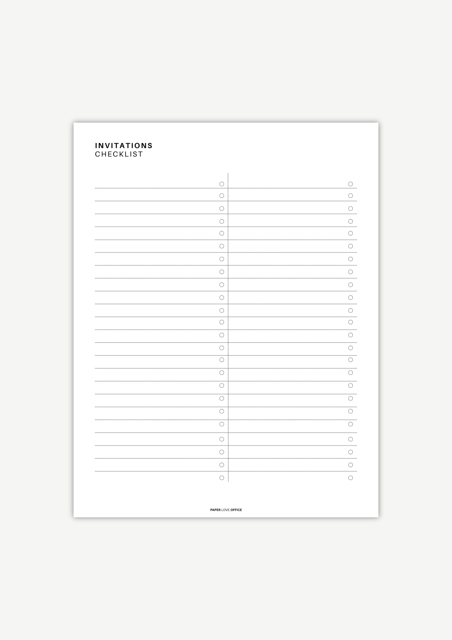 Minimalist black-and-white kids birthday planner invitation checklist page with a clean layout for organizing guest lists, sending invitations, tracking RSVPs, and managing party invitation details.